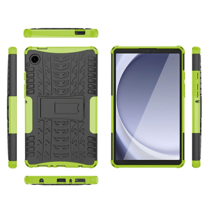 For Samsung Galaxy Tab A9 / Tab A11 Tire Texture TPU + PC Tablet Case with Holder(Green) by bashfashion