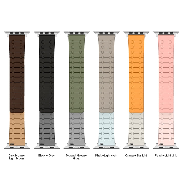 For Apple Watch Series 8 45mm Two Color Loop Magnetic Silicone Watch Band(Khaki+Light Green) by bashfashion