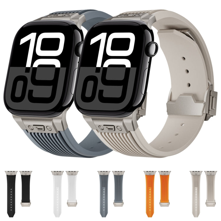 For Apple Watch Ultra 49mm Vertical Texture Titanium Buckle Elastic Silicone Watch Band(White) by bashfashion