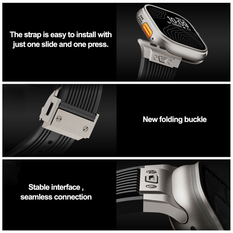 For Apple Watch Ultra 49mm Vertical Texture Titanium Buckle Elastic Silicone Watch Band(White) by bashfashion