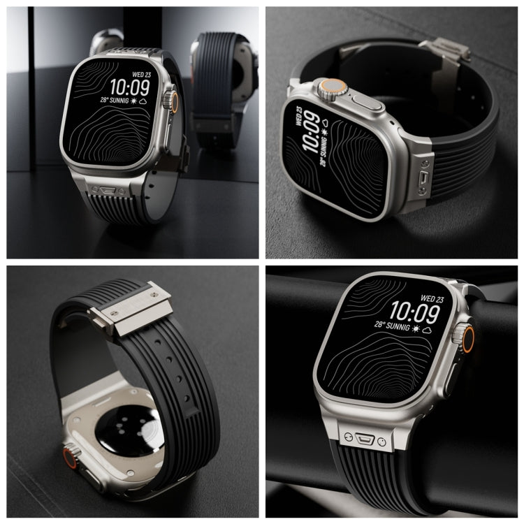 For Apple Watch Ultra 49mm Vertical Texture Titanium Buckle Elastic Silicone Watch Band(White) by bashfashion