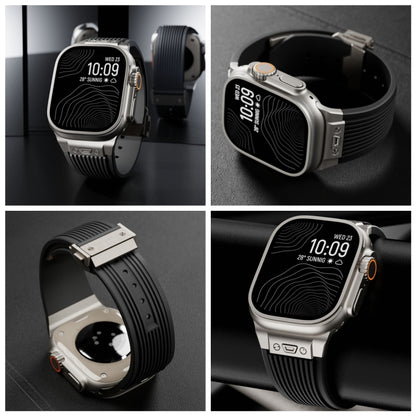 For Apple Watch Ultra 49mm Vertical Texture Titanium Buckle Elastic Silicone Watch Band(White) by bashfashion