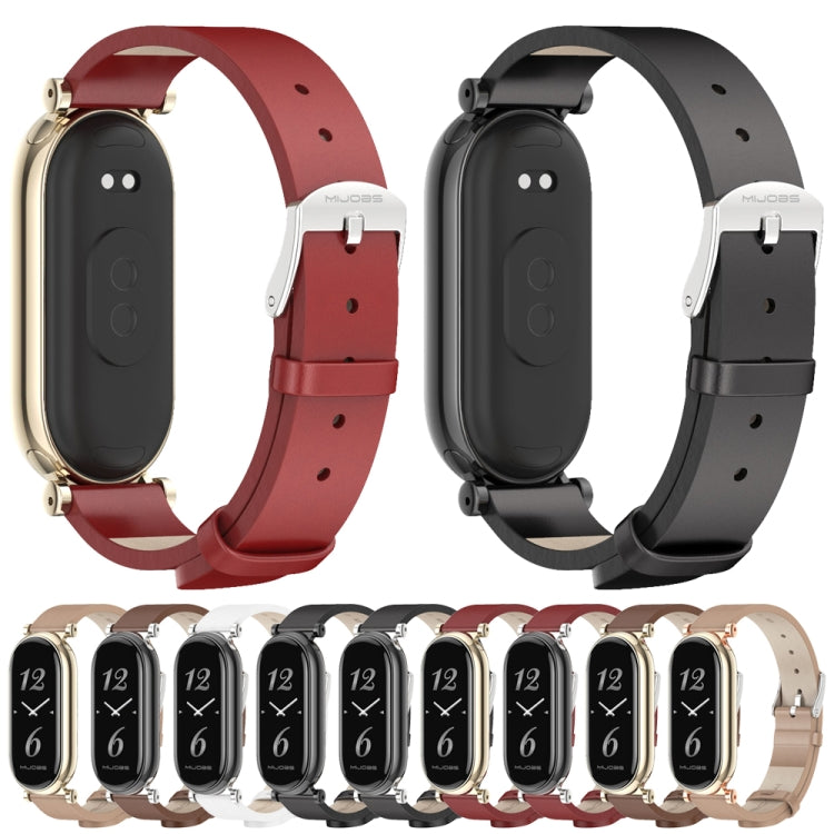 For Xiaomi Smart Band 10 / 9 / 8 Mijobs GT4 First Layer Cowhide Watch Band(Apricot Light Gold) by MIJOBS