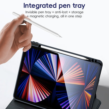 For iPad Pro 12.9 2022/2021/2020 ZGA Tri-Fold 360 Rotation Smart Leather Tablet Case(Blue) by ZGA