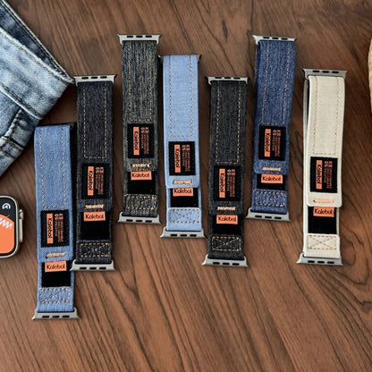 For Apple Watch Series 8 45mm Cowboy Nylon Hook and Loop Fastener Watch Band(Apricot) by bashfashion