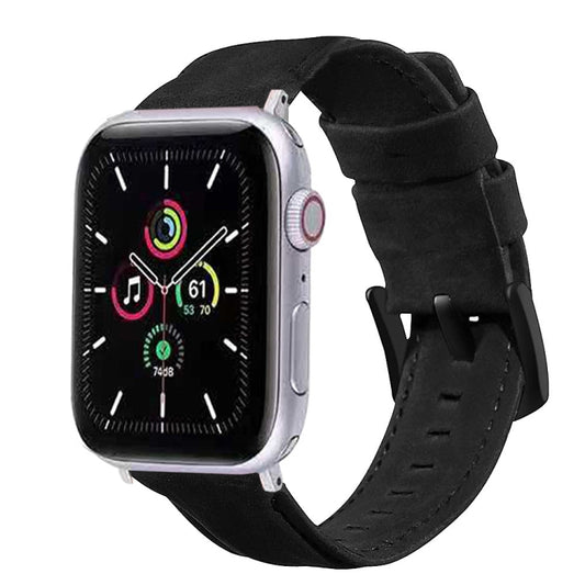 For Apple Watch 5 & 4 44mm / 3 & 2 & 1 42mm Leather Watch Band(Black) by bashfashion