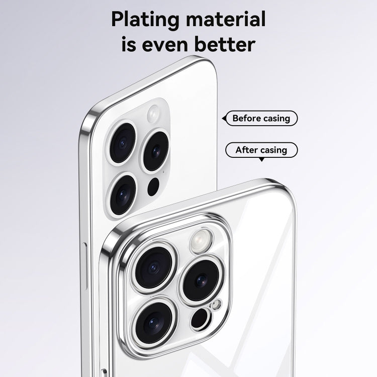 For iPhone 16 SULADA Electroplated Clear TPU Soft Frame Phone Case with Wrist Strap(Silver) by SULADA