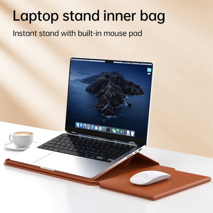 Multifunctional Laptop PU Magnetic Stand Split Liner Bag with Mouse Pad Function, Size:13-14 inch(Brown) by bashfashion