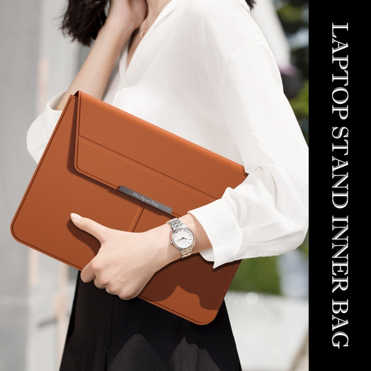 Multifunctional Laptop PU Magnetic Stand Split Liner Bag with Mouse Pad Function, Size:15 inch(Brown) by bashfashion