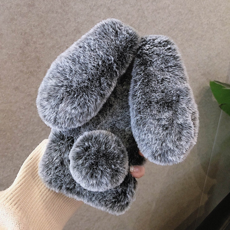 For iPhone 13 mini 3D Cute Long-eared Rabbit Plush Full Coverage Phone Case(Gray) by bashfashion