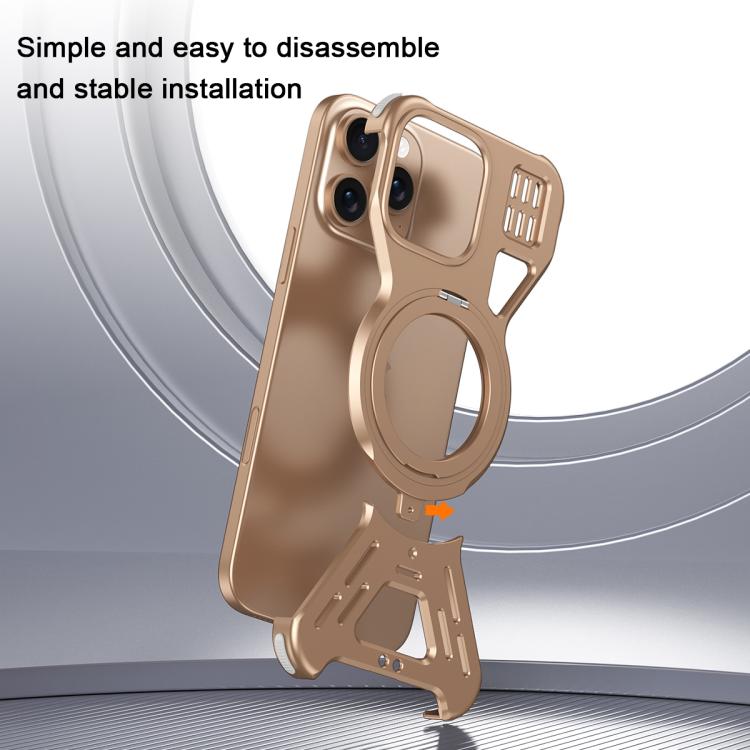 For iPhone 15 Armor 360 Holder Frameless Alloy MagSafe Phone Case(Space Gray) by bashfashion