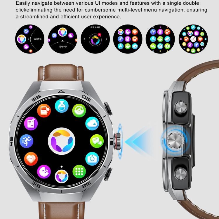 GT97 1.53 inch Round Screen 2 in 1 Bluetooth Earphone Leather Strap Smart Watch Supports Bluetooth Calls(Silver) by bashfashion