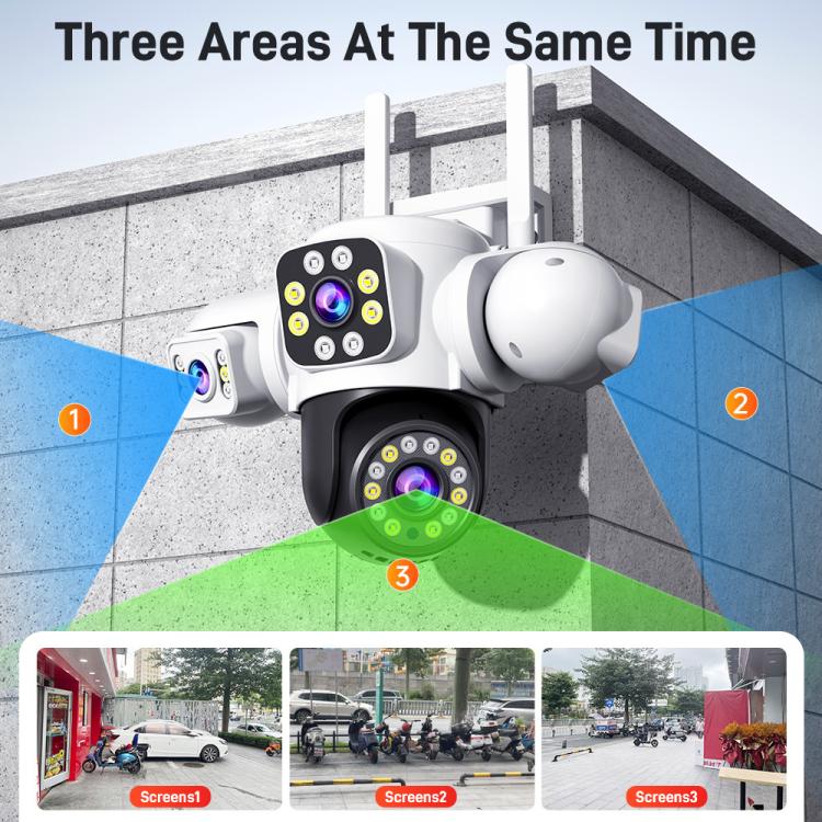 2MP HD 360 Degree Panorama 3 Lens IP66 Waterproof Wireless WiFi Camera, Memory:15 Days Memory Card(US Plug) by bashfashion