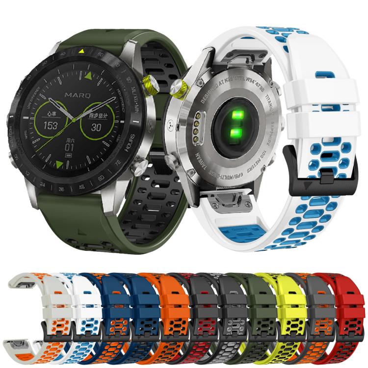 For Garmin Fenix 7 22mm Kalebol Three Rows Hole Two Color Silicone Watch Band(Lime Green Black) by Kalebol