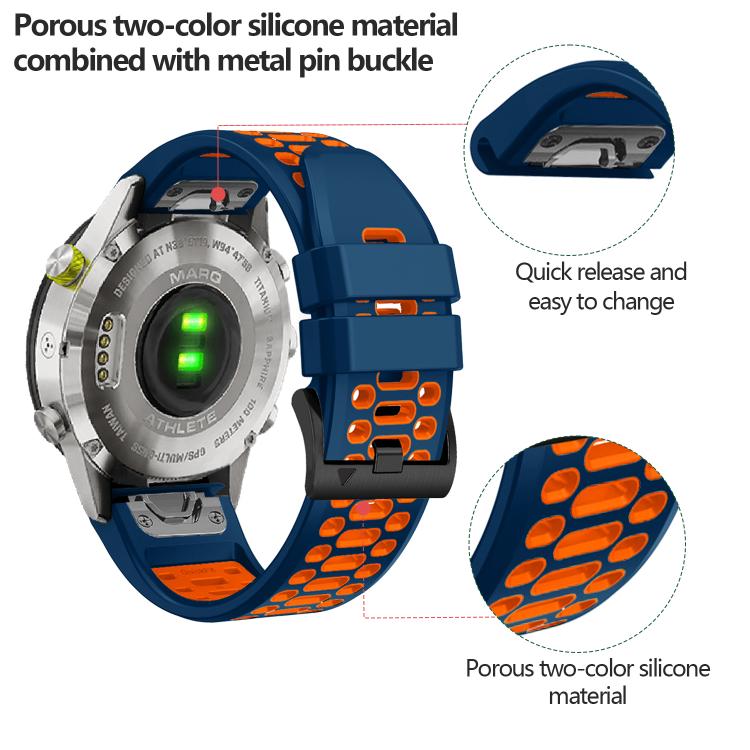 For Garmin Fenix 7 22mm Kalebol Three Rows Hole Two Color Silicone Watch Band(Black Grey) by Kalebol