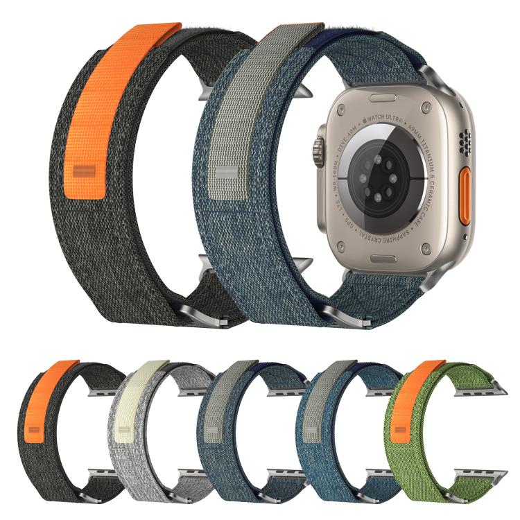 For Apple Watch 46mm / 49mm / 45mm / 44mm Kalebol Canvas Pattern Nylon Loop Strap(Army Green) by Kalebol