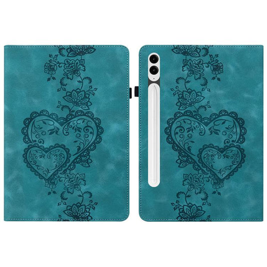 For Samsung Galaxy Tab S10+ / S9+ / S8+ Love Hearts Embossed Leather Tablet Case(Green) by bashfashion