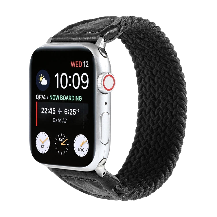 Nylon + Leather Braided Watch Band For Apple Watch Series 9&8&7 41mm / SE 3&SE 2&6&SE&5&4 40mm / 3&2&1 38mm, Size:S(Black) by bashfashion