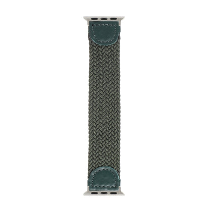 Nylon + Leather Braided Watch Band For Apple Watch Series 9&8&7 41mm / SE 3&SE 2&6&SE&5&4 40mm / 3&2&1 38mm, Size:M(Army Green) by bashfashion