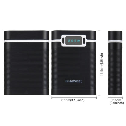 HAWEEL DIY 4 x 18650 Battery (Not Included) 10000mAh Power Bank Shell Box with 2 x USB Output & Display for iPhone, Galaxy, Sony, HTC, Google, Huawei, Xiaomi, Lenovo and other Smartphones(Black) by HAWEEL