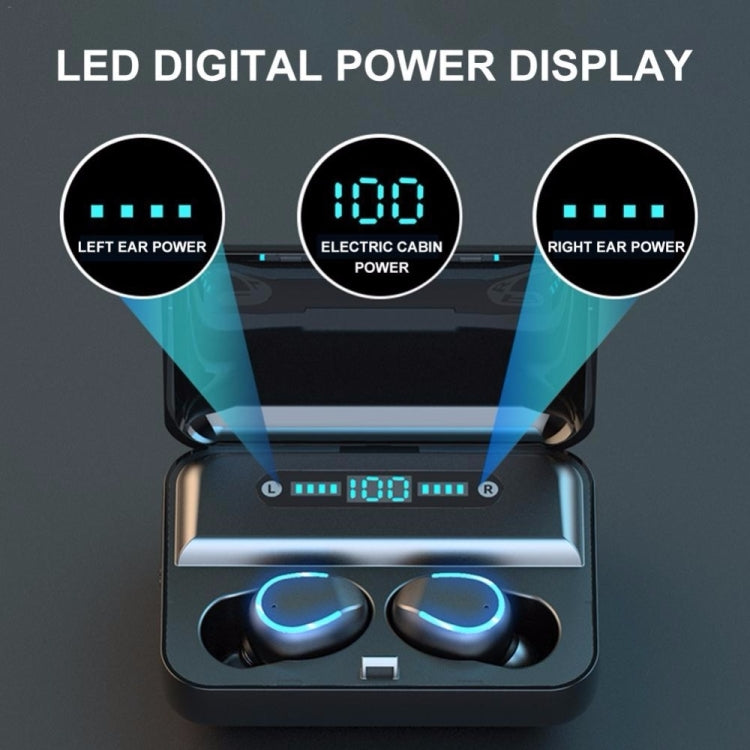 F9-5U Four-bar Breathing Light + Digital Display Noise Reduction Touch Bluetooth Earphone with Charging Box (White) by bashfashion