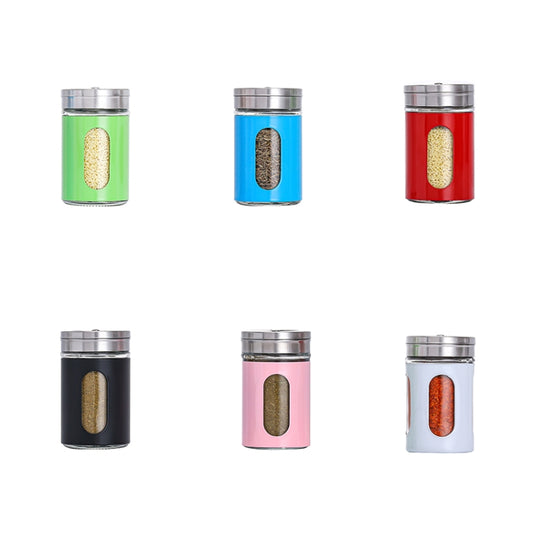 Stainless Steel Lid Glass Seasoning Jar Kitchen Supplies (Pink) by bashfashion