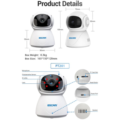 ESCAM PT201 HD 1080P Dual-band WiFi IP Camera, Support Night Vision / Motion Detection / Auto Tracking / TF Card / Two-way Audio, EU Plug by ESCAM