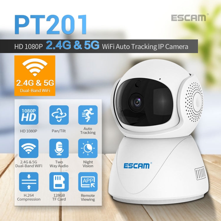 ESCAM PT201 HD 1080P Dual-band WiFi IP Camera, Support Night Vision / Motion Detection / Auto Tracking / TF Card / Two-way Audio, EU Plug by ESCAM