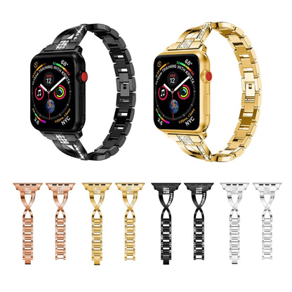 X-shaped Diamond-studded Solid Stainless Steel Wrist Strap Watch Band for Apple Watch Series 3 & 2 & 1 38mm(Black) by bashfashion