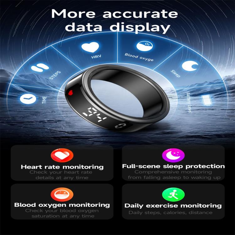 SY01 SIZE 11 Smart Ring, Support Heart Rate / Blood Oxygen / Sleep Monitoring / Multiple Sport Modes(Black) by bashfashion