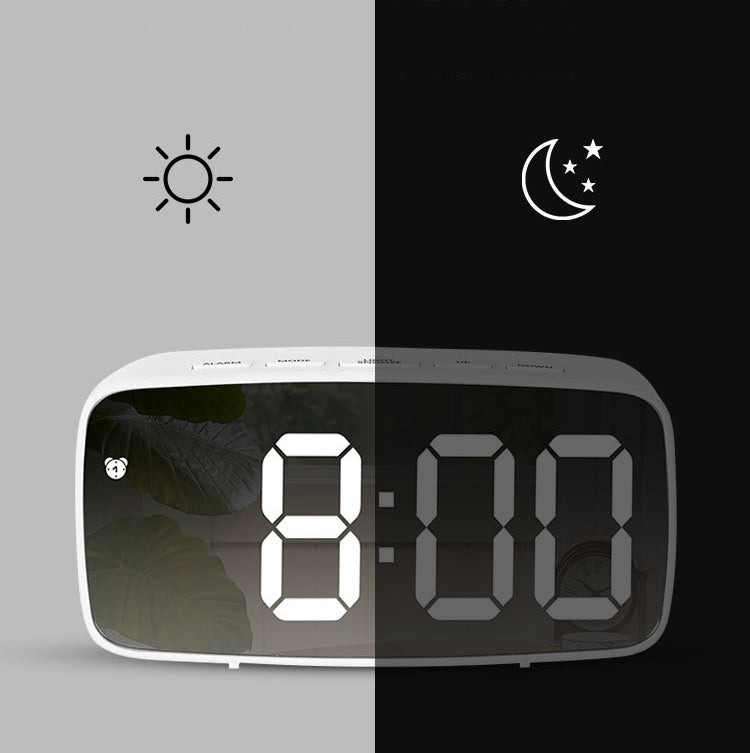 Mirror Bedside Alarm Clock Battery Plug-In Dual-Purpose LED Clock, Colour: Rectangular White Shell (Mirror Red Light) by bashfashion