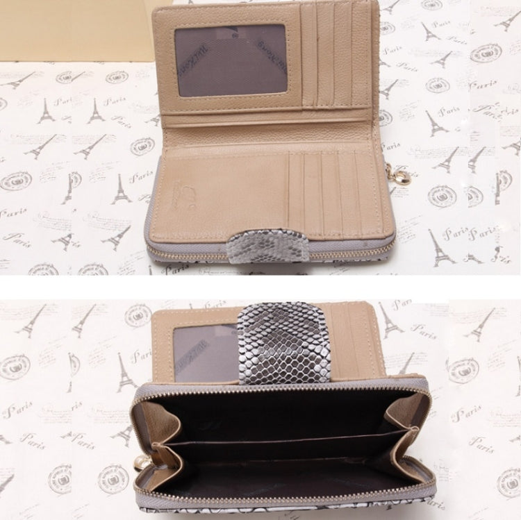 Ladies Python Texture Leather Clutch Embossed Zipper Wallet(Cherry Pink) by bashfashion