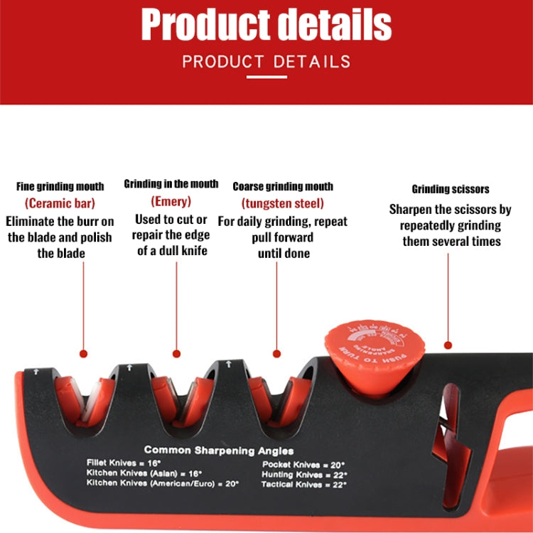 4- In-1 Adjustable Manual Knife Sharpener Multifunctional Knife Sharpener(Gray Red) by bashfashion