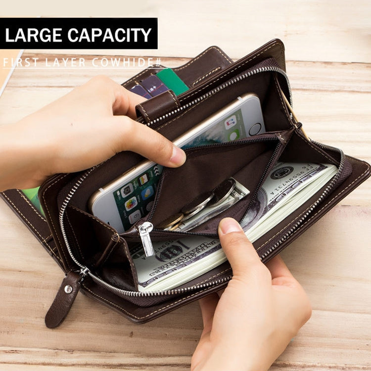 BULL CAPTAIN 028 Long Buckle Retro Cowhide Multi-Function Wallet (Blue) by BULL CAPTAIN