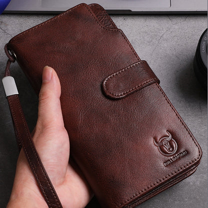 BULL CAPTAIN 028 Long Buckle Retro Cowhide Multi-Function Wallet (Blue) by BULL CAPTAIN