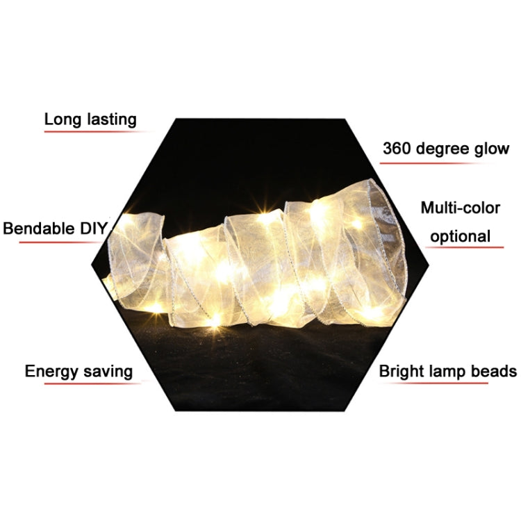 Christmas Ornament Double Light Board Yarn Ribbon String Lights, Specification: 5m(Silver Warm Light) by bashfashion