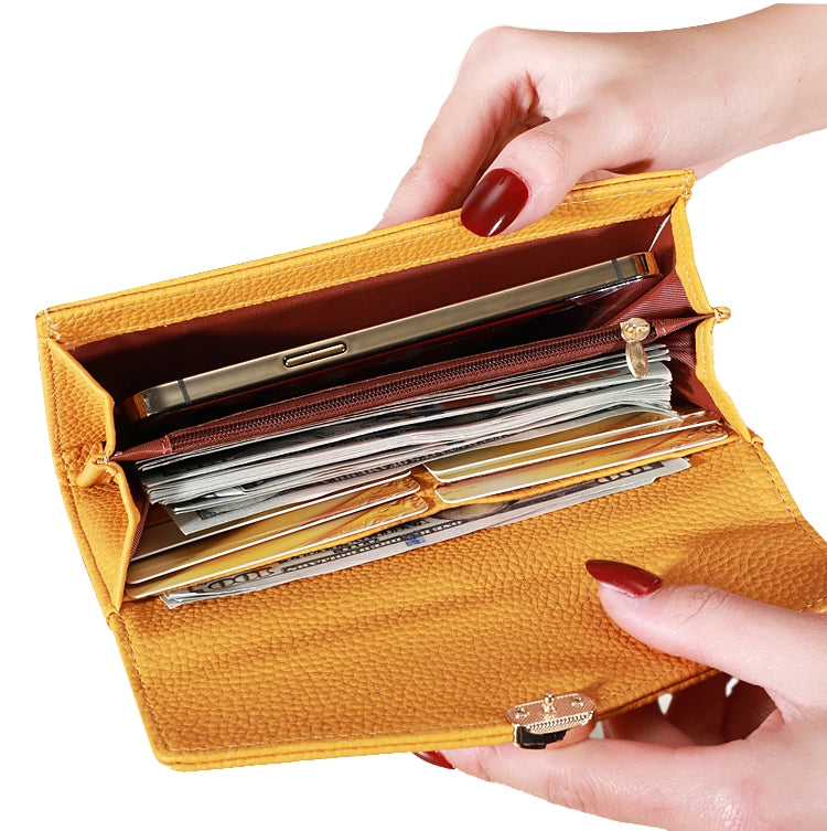 87P Litchi Pattern Multifunctional Large Capacity Wallet Phone Bag(Yellow) by bashfashion