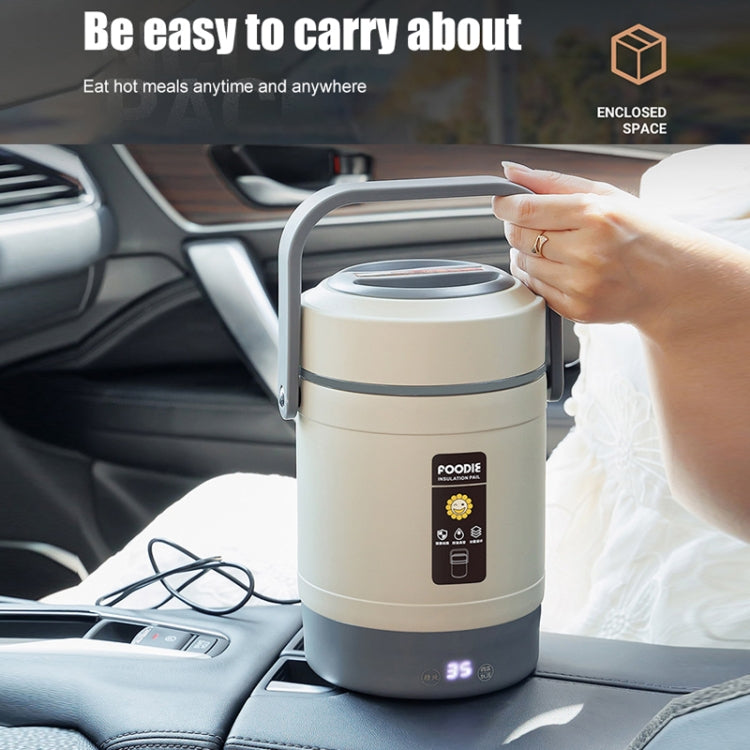 2.0L 304 Food Grade Insulated Lunch Box Electric Thermostat Lunch Bucket, CN Plug, Color: Temperature Display Beige Power Cord by bashfashion