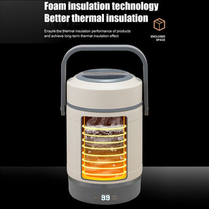 2.0L 304 Food Grade Insulated Lunch Box Electric Thermostat Lunch Bucket, CN Plug, Color: Temperature Display Beige Power Cord/Car Wire by bashfashion