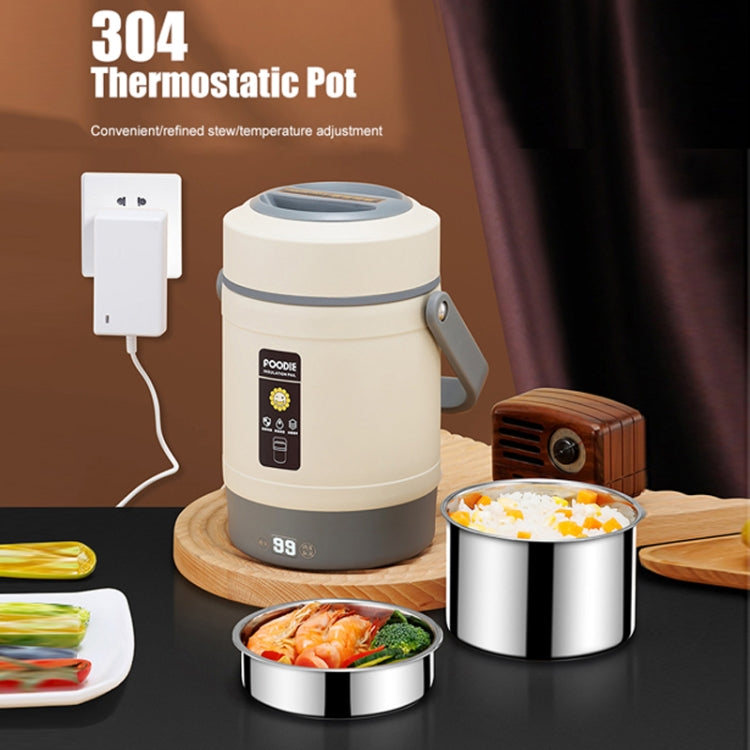 2.0L 304 Food Grade Insulated Lunch Box Electric Thermostat Lunch Bucket, CN Plug, Color: Temperature Display Beige Power Cord/Car Wire by bashfashion