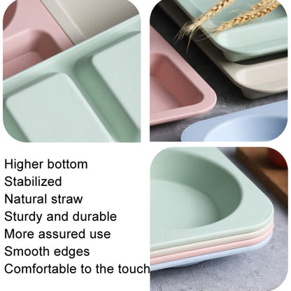 4pcs /Set Wheat Straw Split Dining Plate With Bowl Chopsticks Spoon Tableware Set(Green) by bashfashion