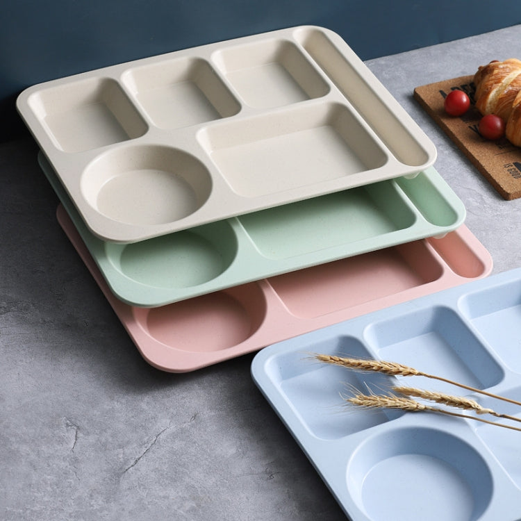 4pcs /Set Wheat Straw Split Dining Plate With Bowl Chopsticks Spoon Tableware Set(Green) by bashfashion