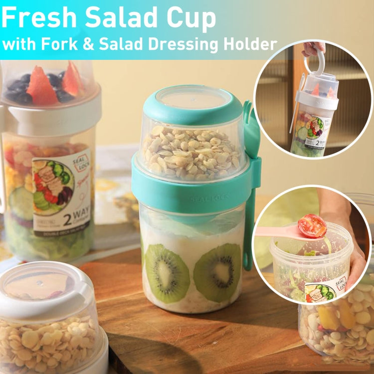 Salad Meal Shaker Cup Portable Fruit and Vegetable Container with Fork Dressing Box, Size: Large White by bashfashion