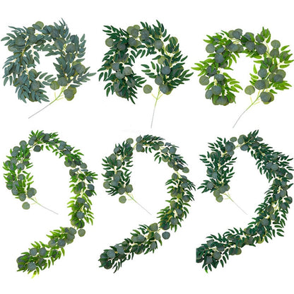 Artificial Greenery Eucalyptus Leaf Vine Simulation Rattan Home Decoration, Style: 2m Eucalyptus +5 Leaves Willow Gray White by bashfashion