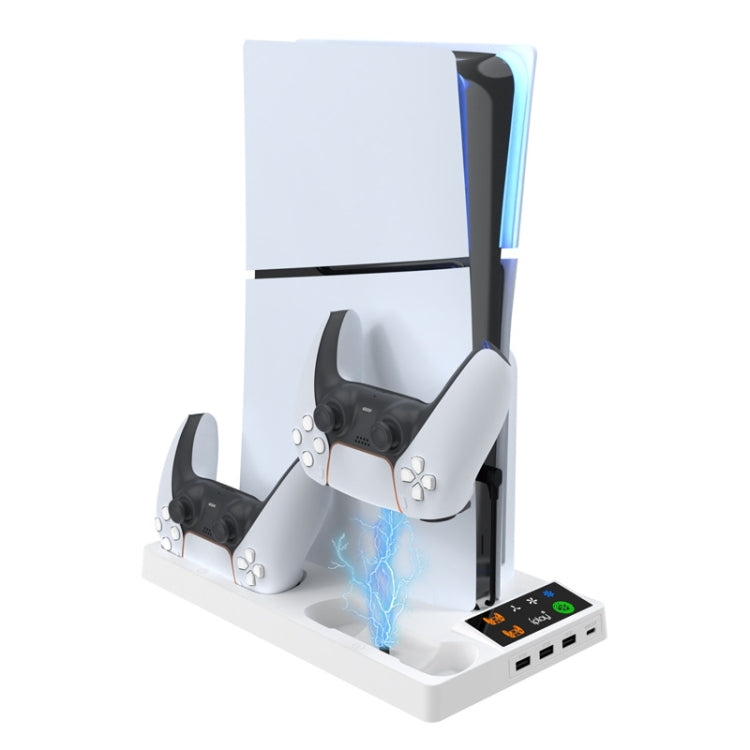 For PS5 Slim iplay HA-8006 Console Multifunctional Cooling Dock Handle Dual Charging Stand Handle Headphone Organizer(White) by iplay