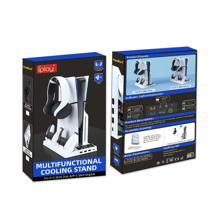 For PS5 Slim iplay HA-8006 Console Multifunctional Cooling Dock Handle Dual Charging Stand Handle Headphone Organizer(White) by iplay