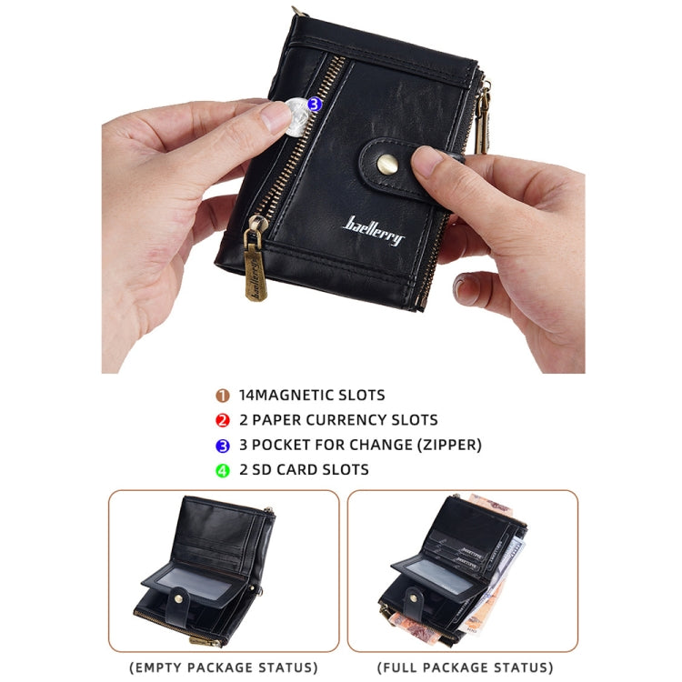 Baellerry D3261 Retro Multi-card Slot Double-zipper Short Wallet Coin Purse(Dark Brown) by Baellerry