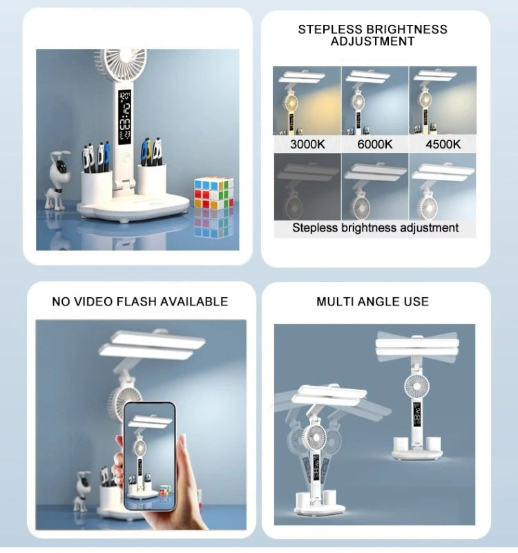 Double Head Horizontal Desk Lamp 3 Light Color Reading Lamp, Spec: Charging Clock Model by bashfashion