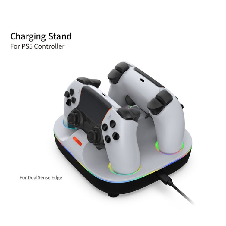 For PS5 Controller Dual Charger Charging Stand Docking Station With RGB Ambient Light(White Black) by bashfashion