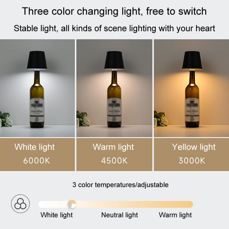 LED Rechargeable Ambient Table Lamp Tri-color Dimmable Wireless Wine Bottle Lamp Bar Light, Size: Aluminum(Black) by bashfashion